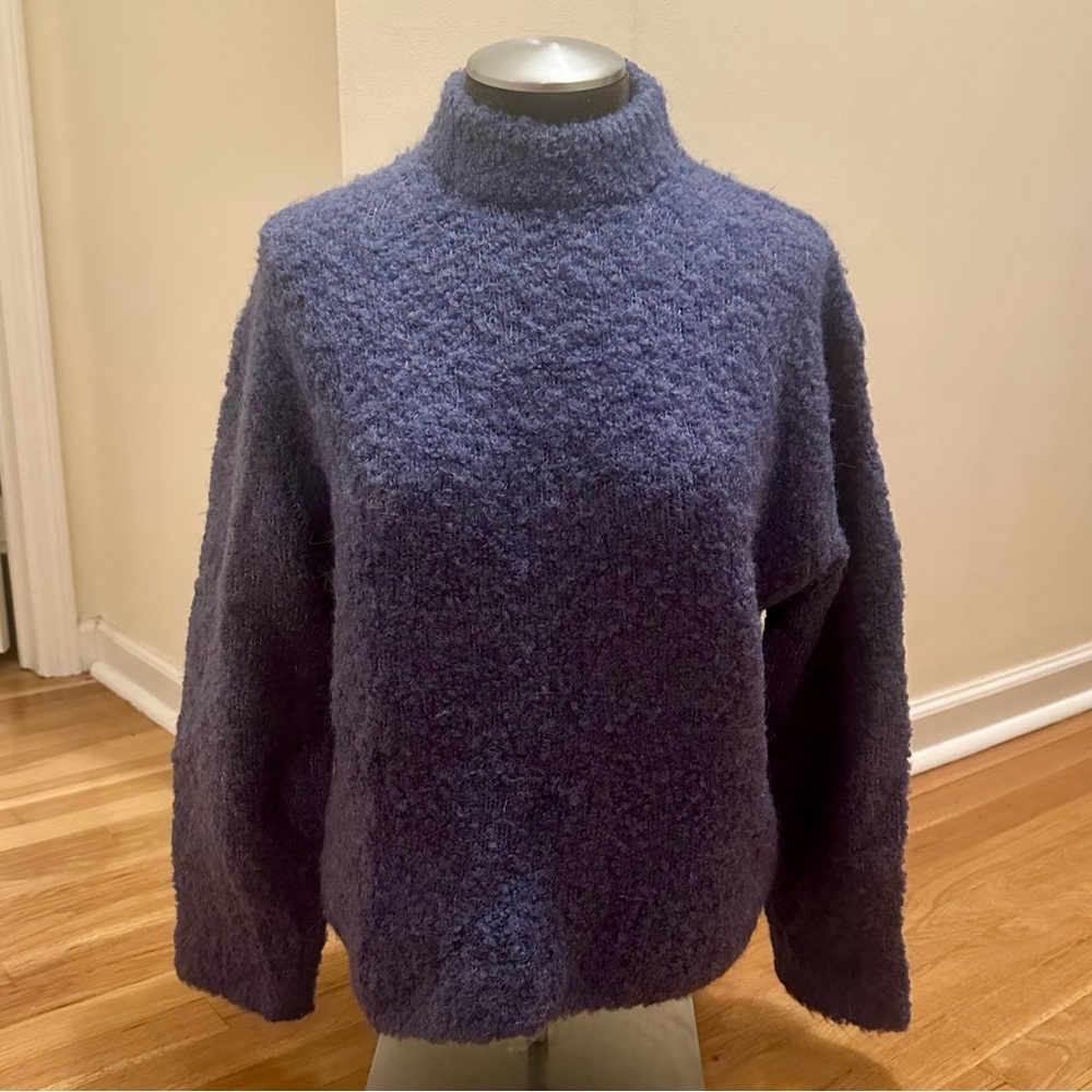 Madewell Wool-Alpaca Blend Boucle-Knit Denim Blue Sweater Women's Size Small